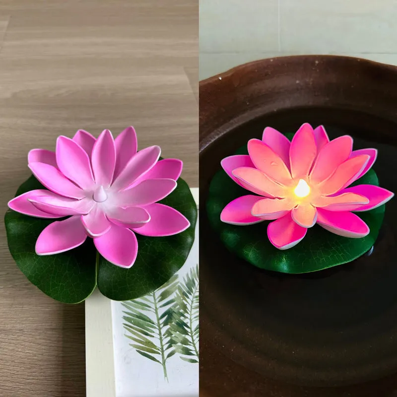 Floating water induction lotus night lamp 10cm pink colour waterproof plastic LED lantern