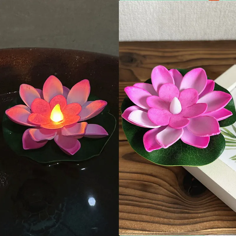 Floating water induction lotus night lamp 10cm pink colour waterproof plastic LED lantern
