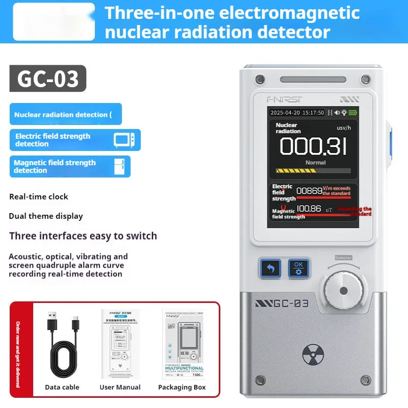 FNIRSI GC-03 black electromagnetic nuclear radiation detector with colour screen and Geiger tube