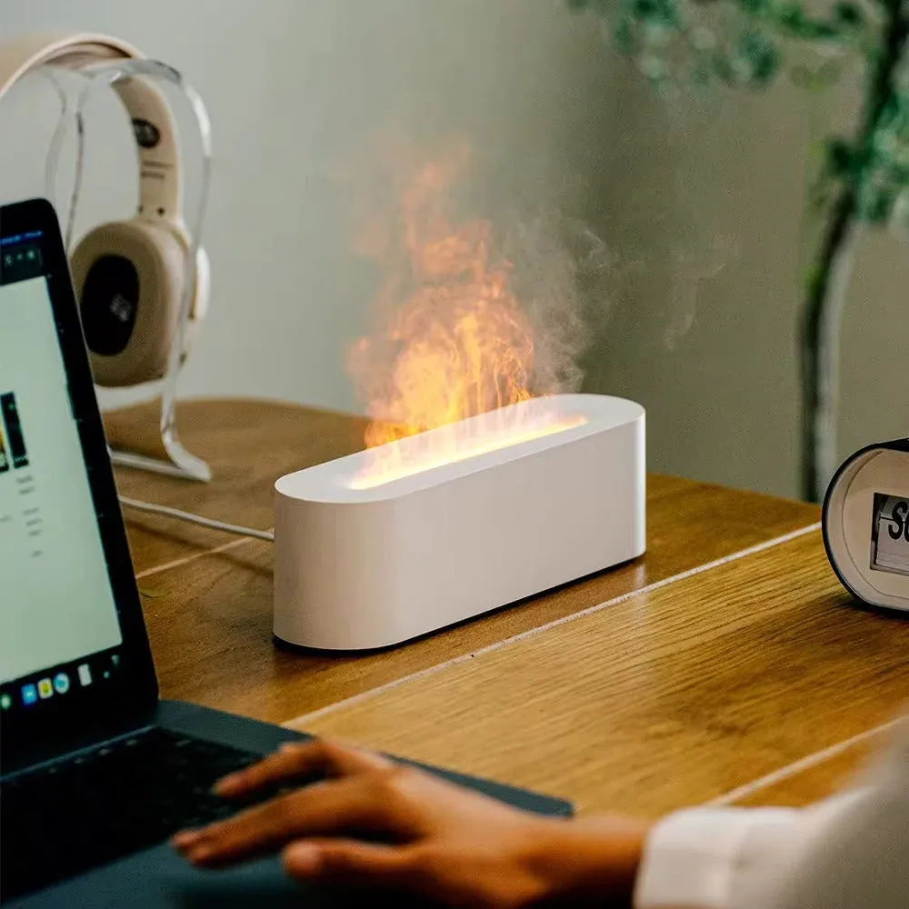 Square desktop humidifier with lava flame lighting effect in black or white colour options