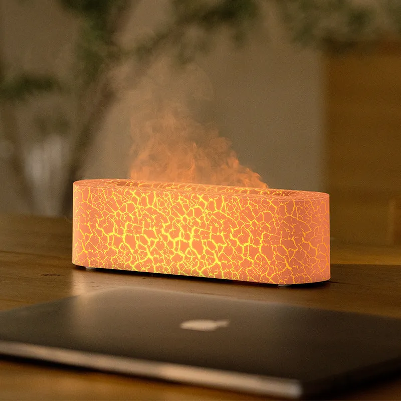 Square desktop humidifier with lava flame lighting effect in black or white colour options