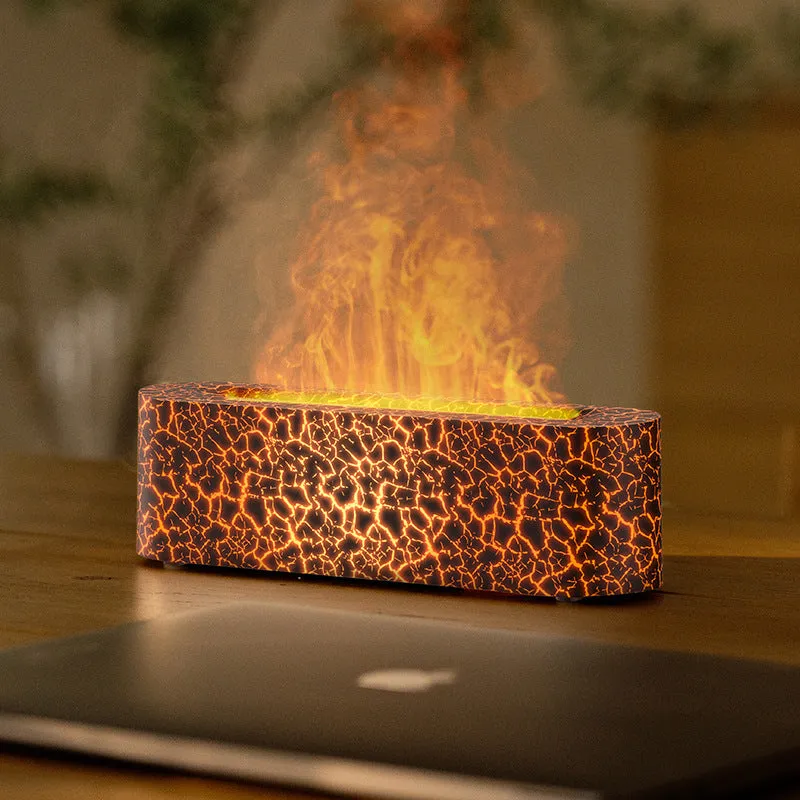 Square desktop humidifier with lava flame lighting effect in black or white colour options