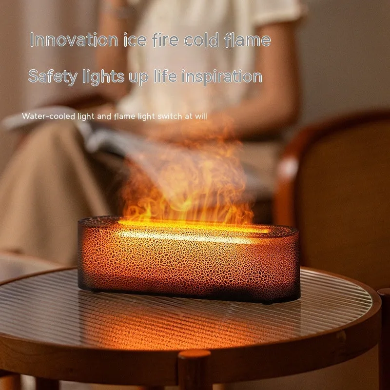Square desktop humidifier with lava flame lighting effect in black or white colour options