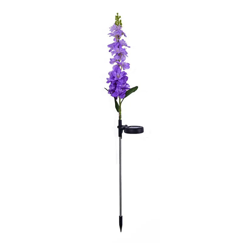 Solar LED violet lawn light with ABS housing and stainless steel pole for outdoor garden use