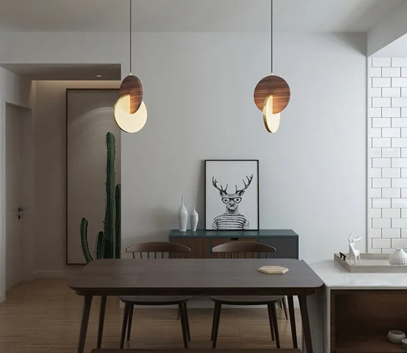 Modern long-line walnut wood chandelier wall light with warm white illumination