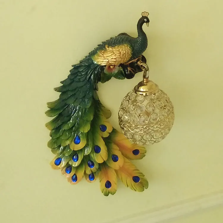 Creative resin peacock wall lamp in blue left colour with integrated LED for corridor and room decoration