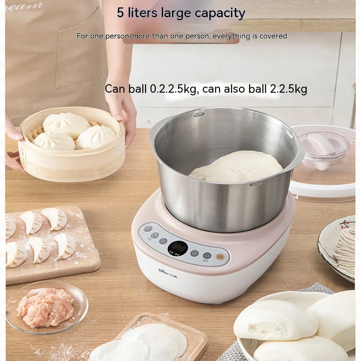 5L stainless steel automatic noodle maker silver with dough mixer 220V US plug