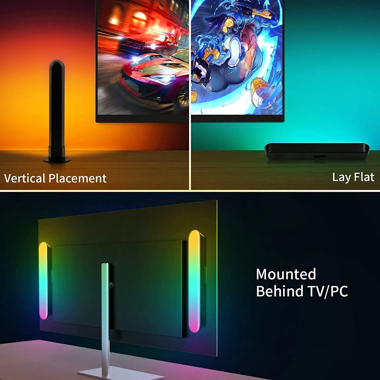 LED computer phantom desktop atmosphere light in black with voice control and RGBIC RGB colours
