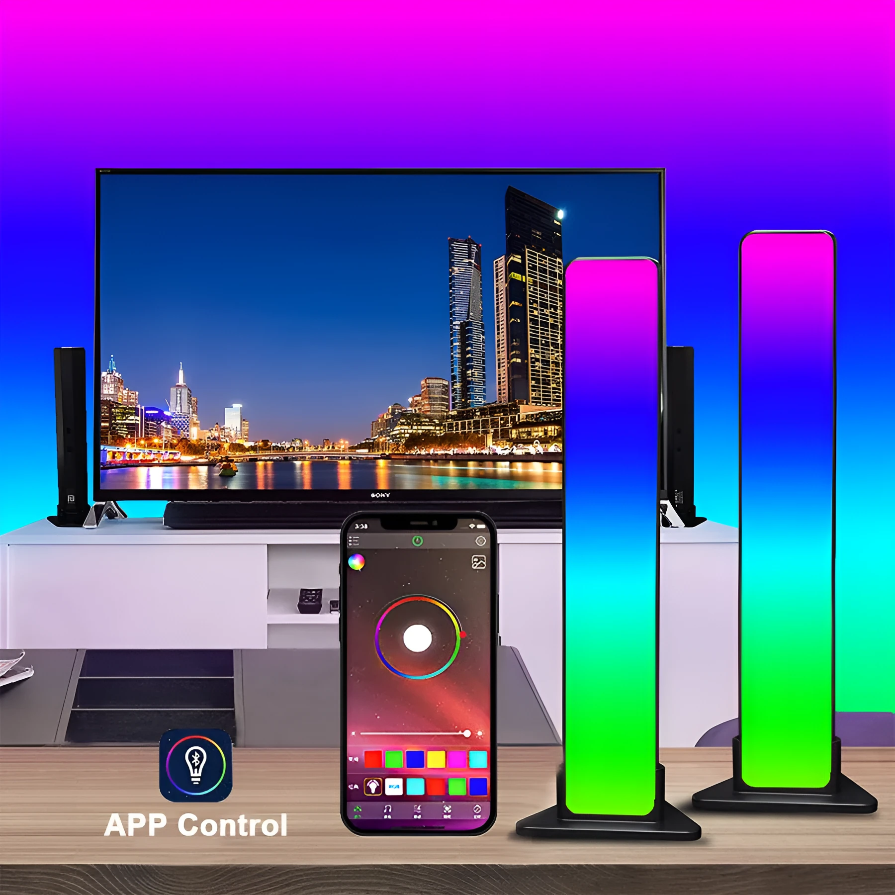 LED computer phantom desktop atmosphere light in black with voice control and RGBIC RGB colours