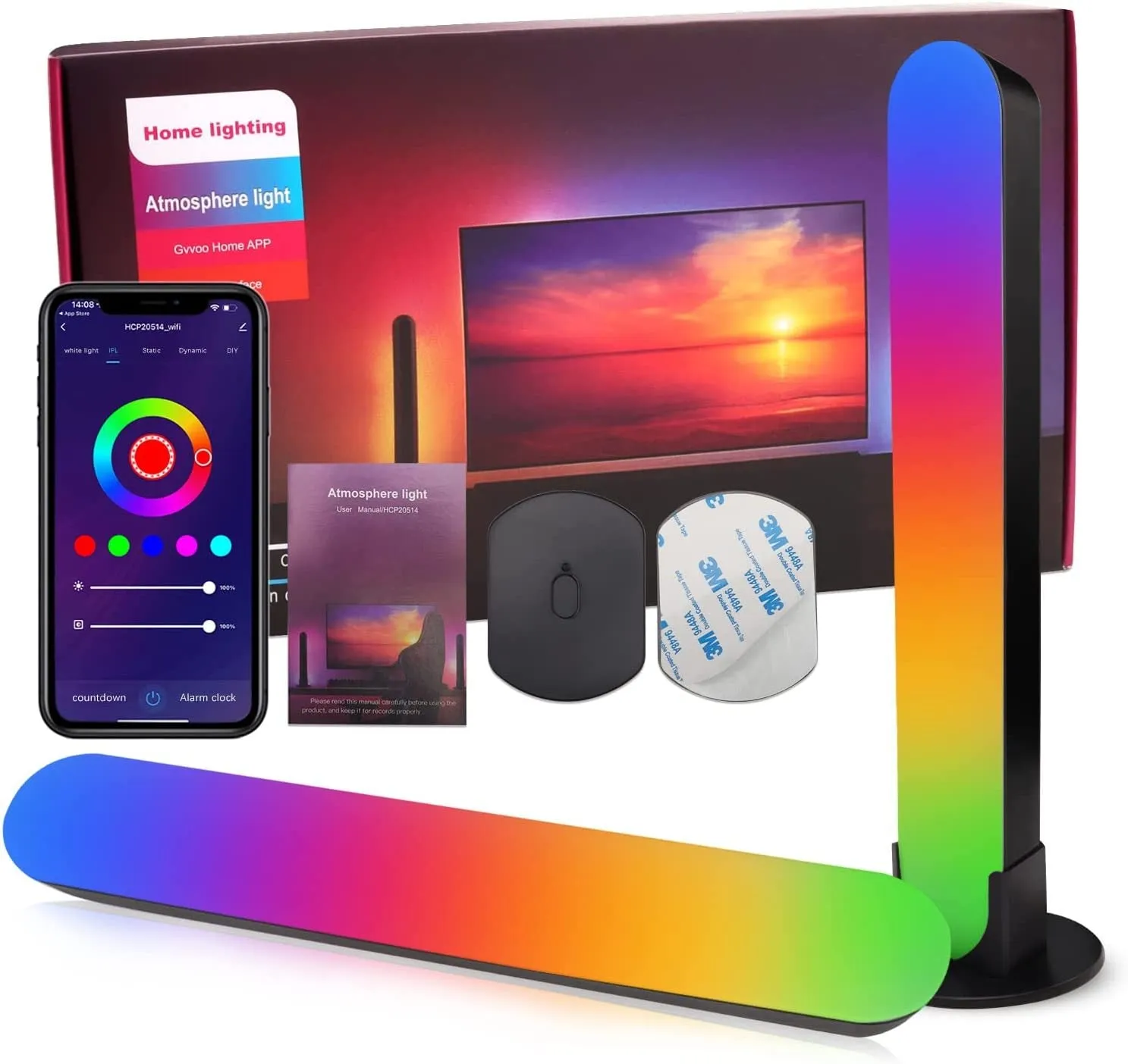 LED computer phantom desktop atmosphere light in black with voice control and RGBIC RGB colours