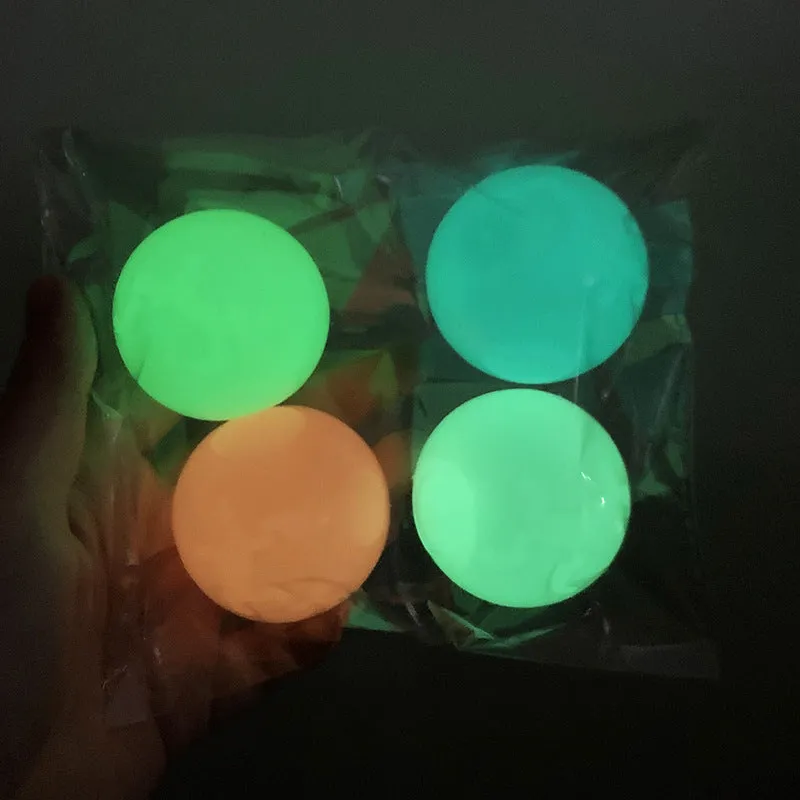 4.5cm luminous ceiling ball in neon green, sticky TPR material for indoor wall play
