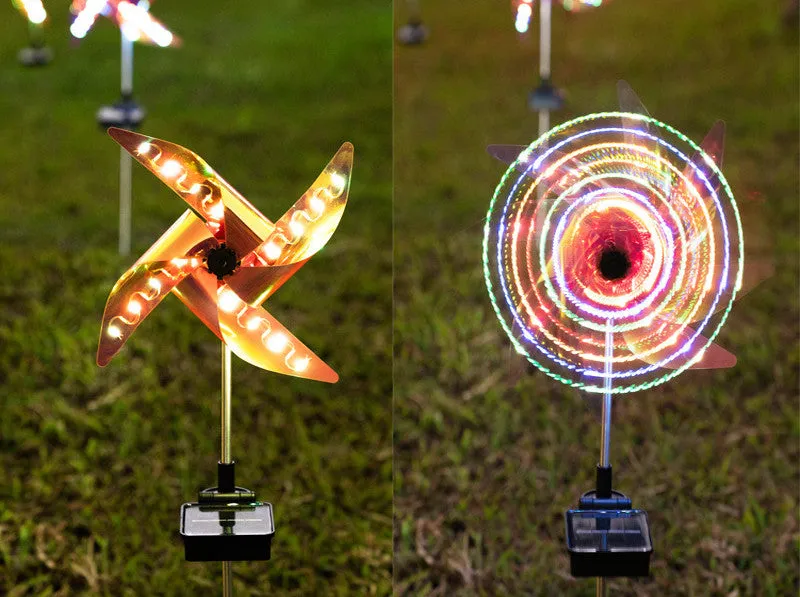 Solar wind spinner light with LED and IP65 rating, featuring spinning windmill decoration for garden paths in four colour options