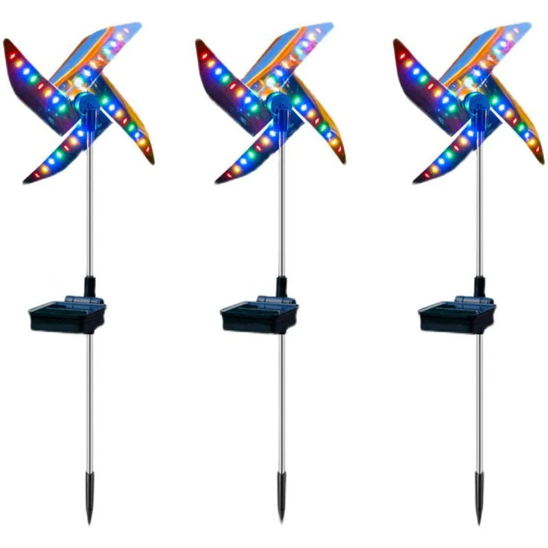 Solar wind spinner light with LED and IP65 rating, featuring spinning windmill decoration for garden paths in four colour options
