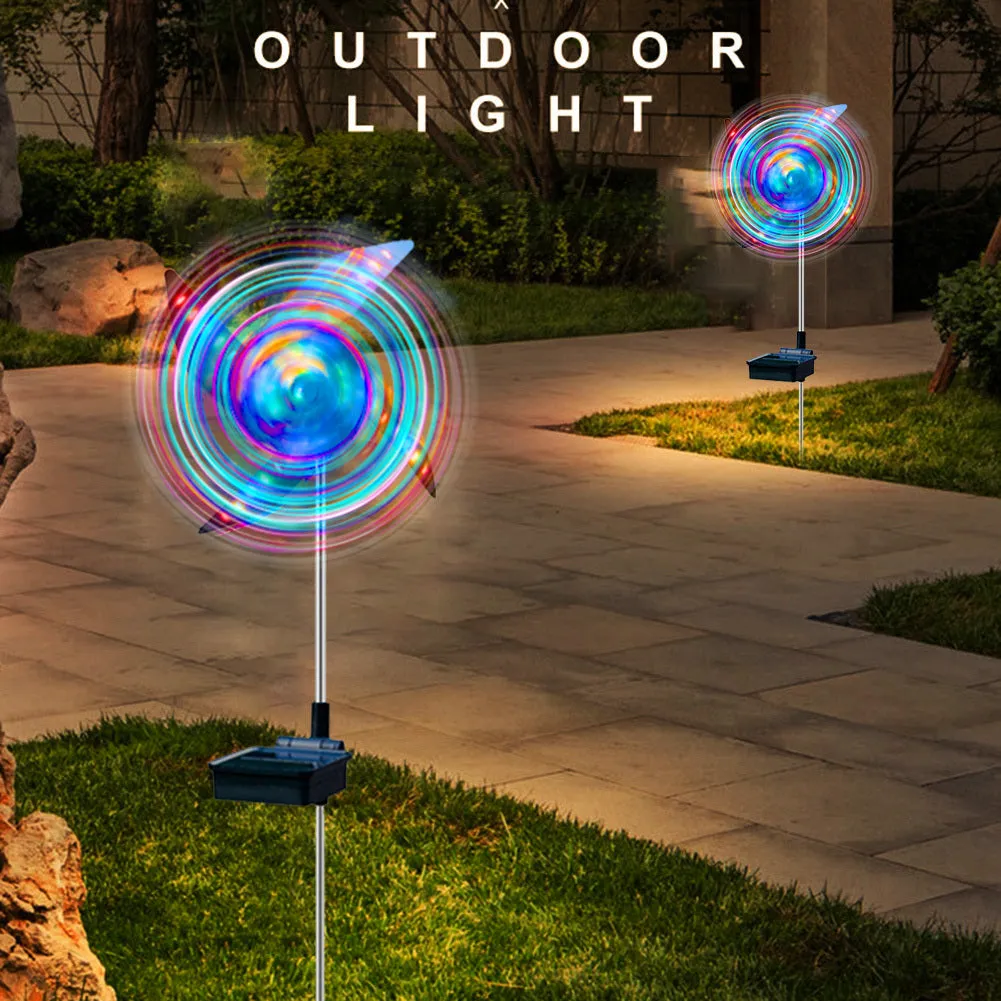Solar wind spinner light with LED and IP65 rating, featuring spinning windmill decoration for garden paths in four colour options
