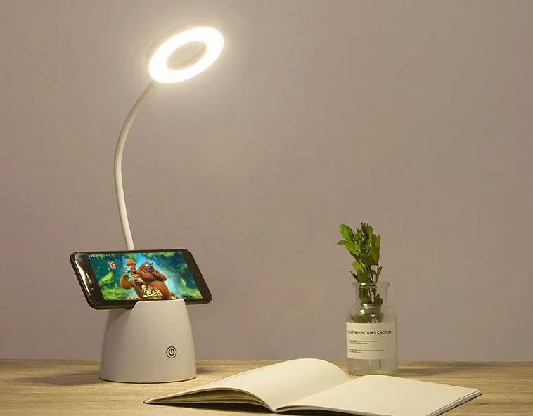 LED folding eye protection table lamp in beige with three colour temperature settings and rechargeable battery