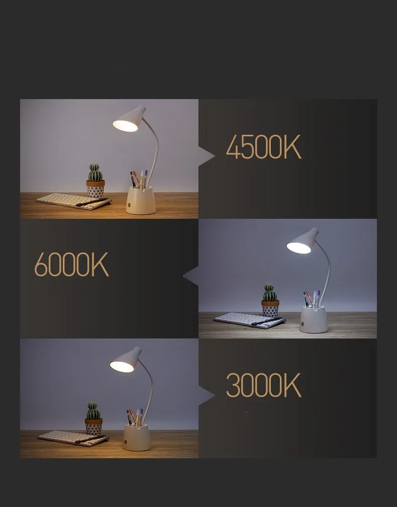 LED folding eye protection table lamp in beige with three colour temperature settings and rechargeable battery