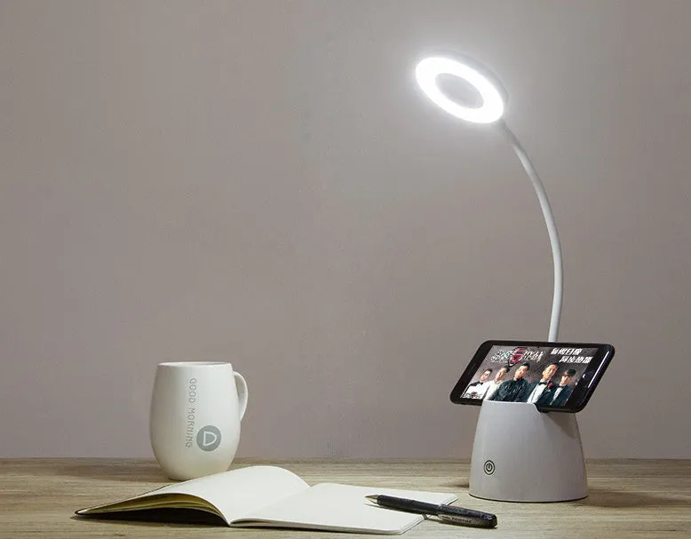 LED folding eye protection table lamp in beige with three colour temperature settings and rechargeable battery