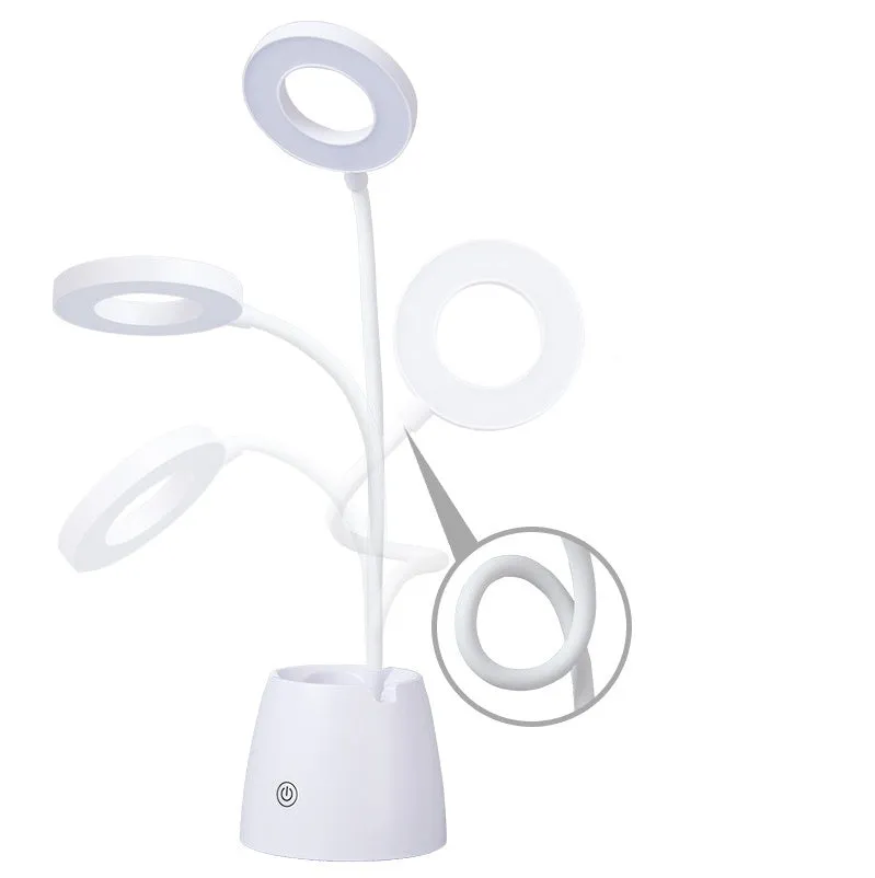 LED folding eye protection table lamp in beige with three colour temperature settings and rechargeable battery