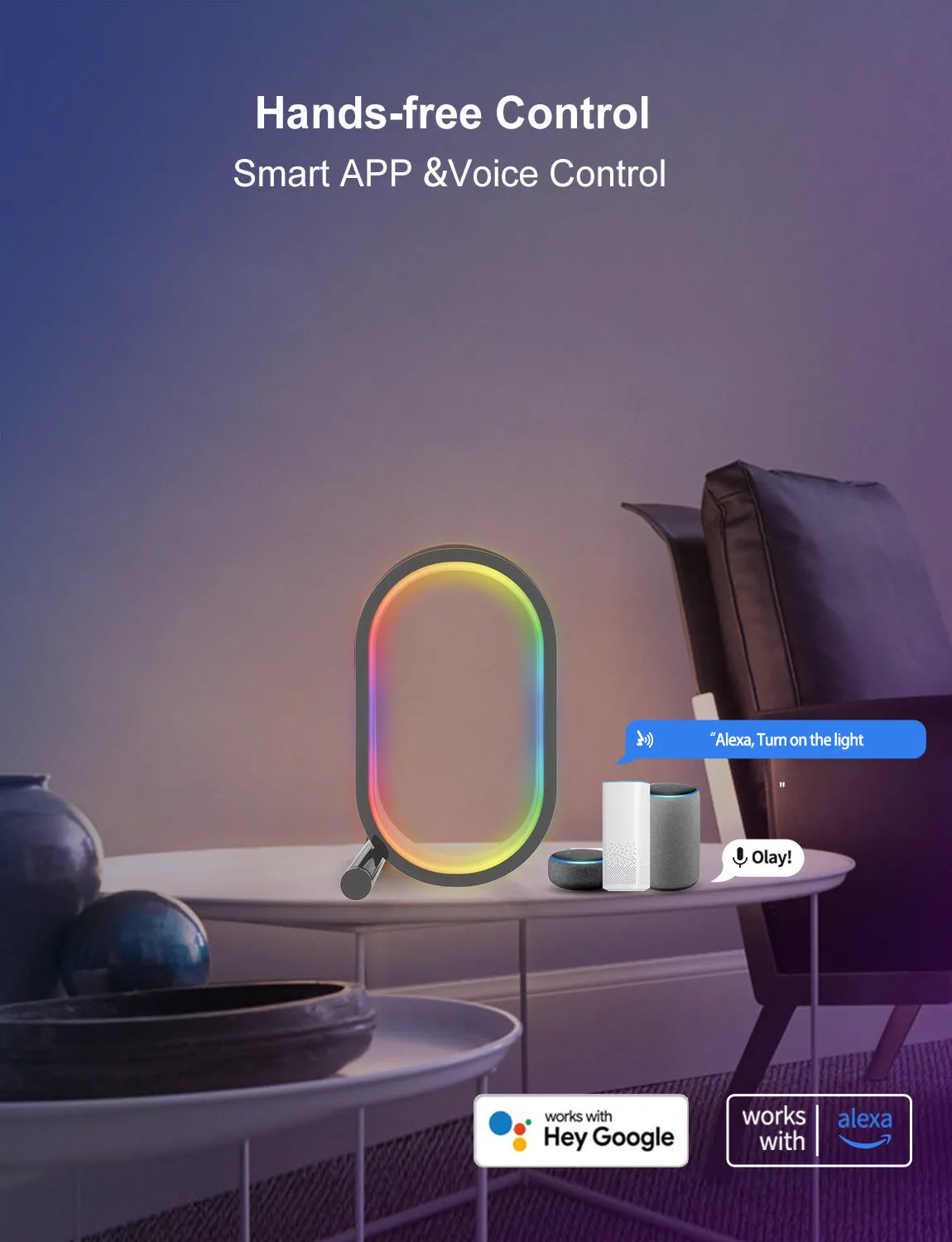 Smart RGB Ambience Light in black finish with USB cable and app control via smartphone