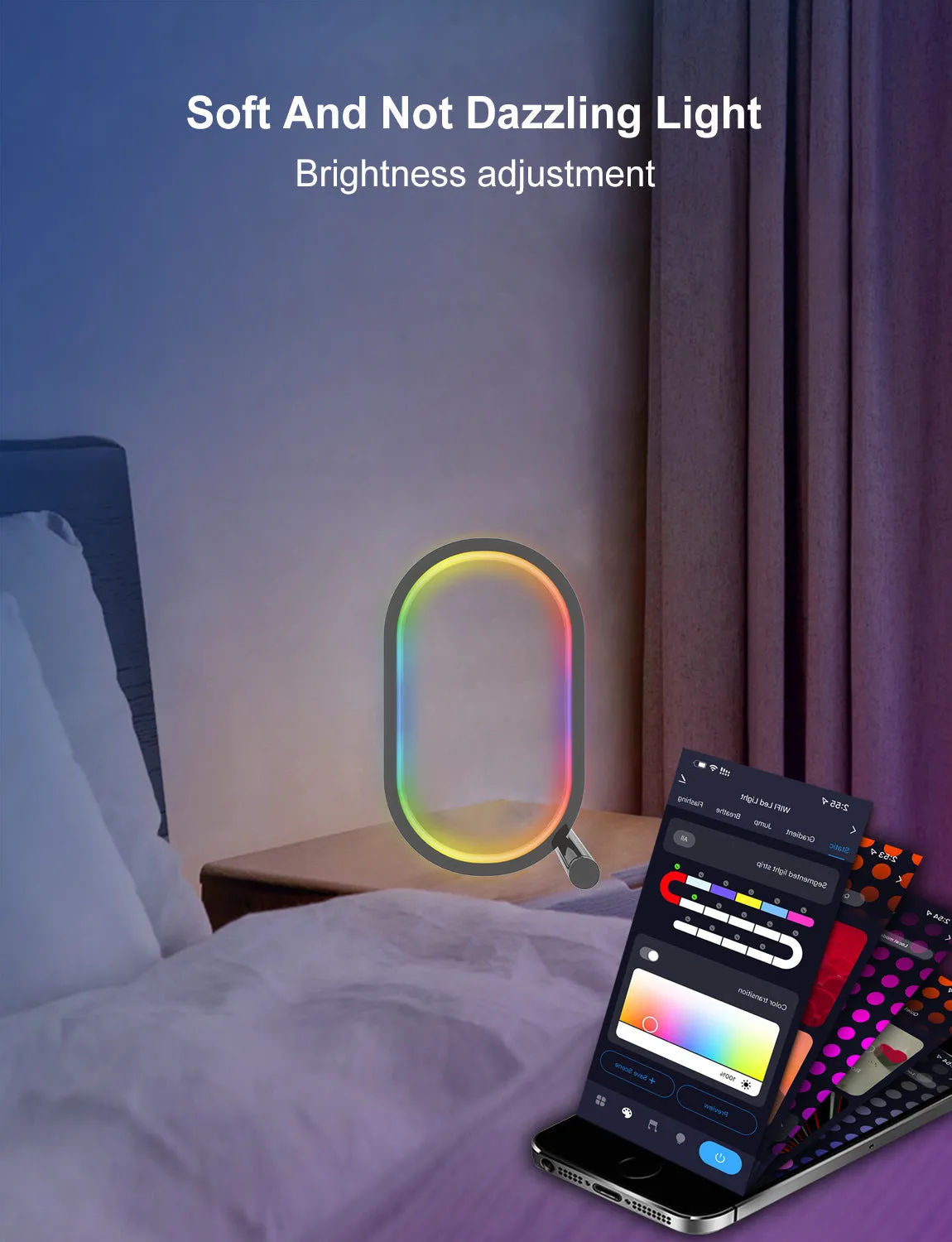 Smart RGB Ambience Light in black finish with USB cable and app control via smartphone