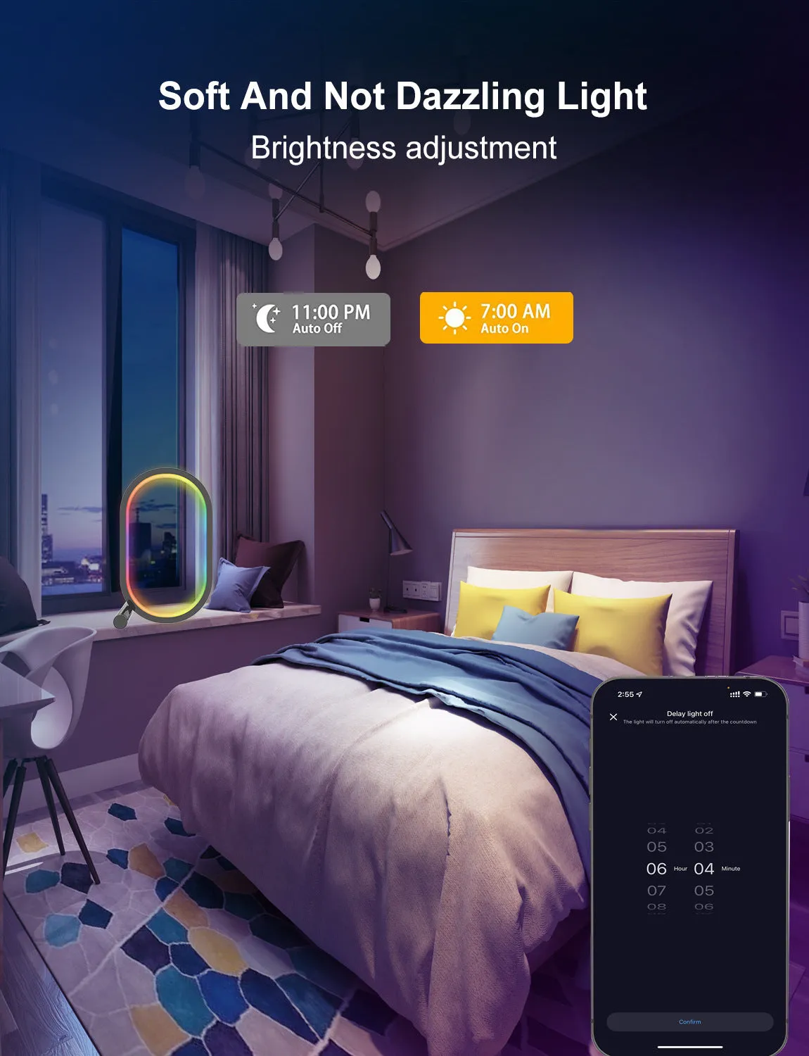 Smart RGB Ambience Light in black finish with USB cable and app control via smartphone