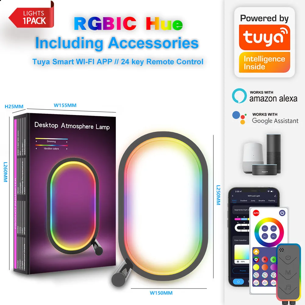 Smart RGB Ambience Light in black finish with USB cable and app control via smartphone