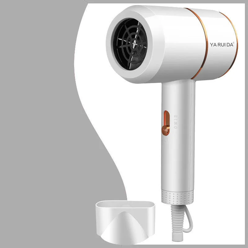Portable folding low power ABS hair dryer in blue with folding handle and two-pin plug