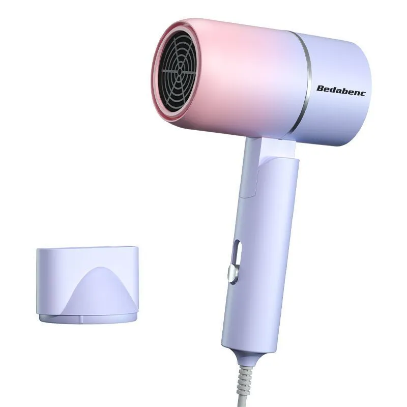 Portable folding low power ABS hair dryer in blue with folding handle and two-pin plug