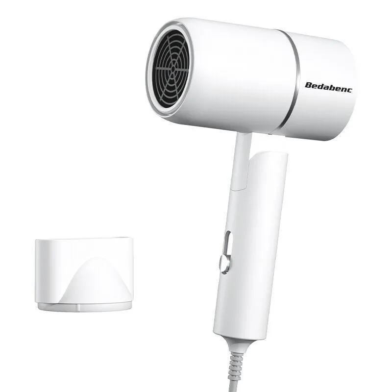 Portable folding low power ABS hair dryer in blue with folding handle and two-pin plug