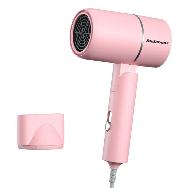 Portable folding low power ABS hair dryer in blue with folding handle and two-pin plug