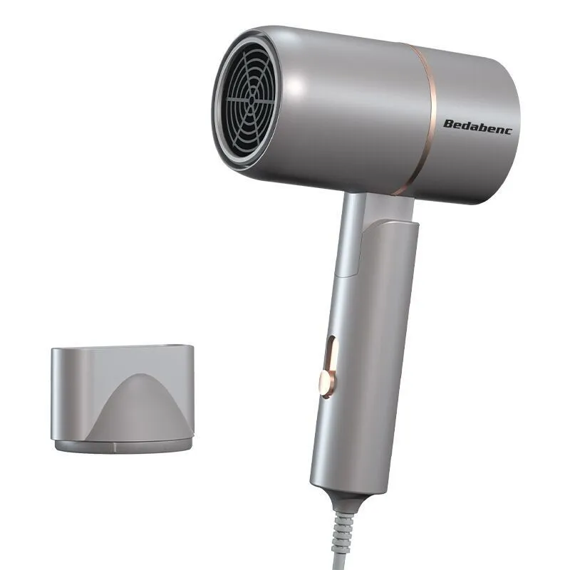Portable folding low power ABS hair dryer in blue with folding handle and two-pin plug