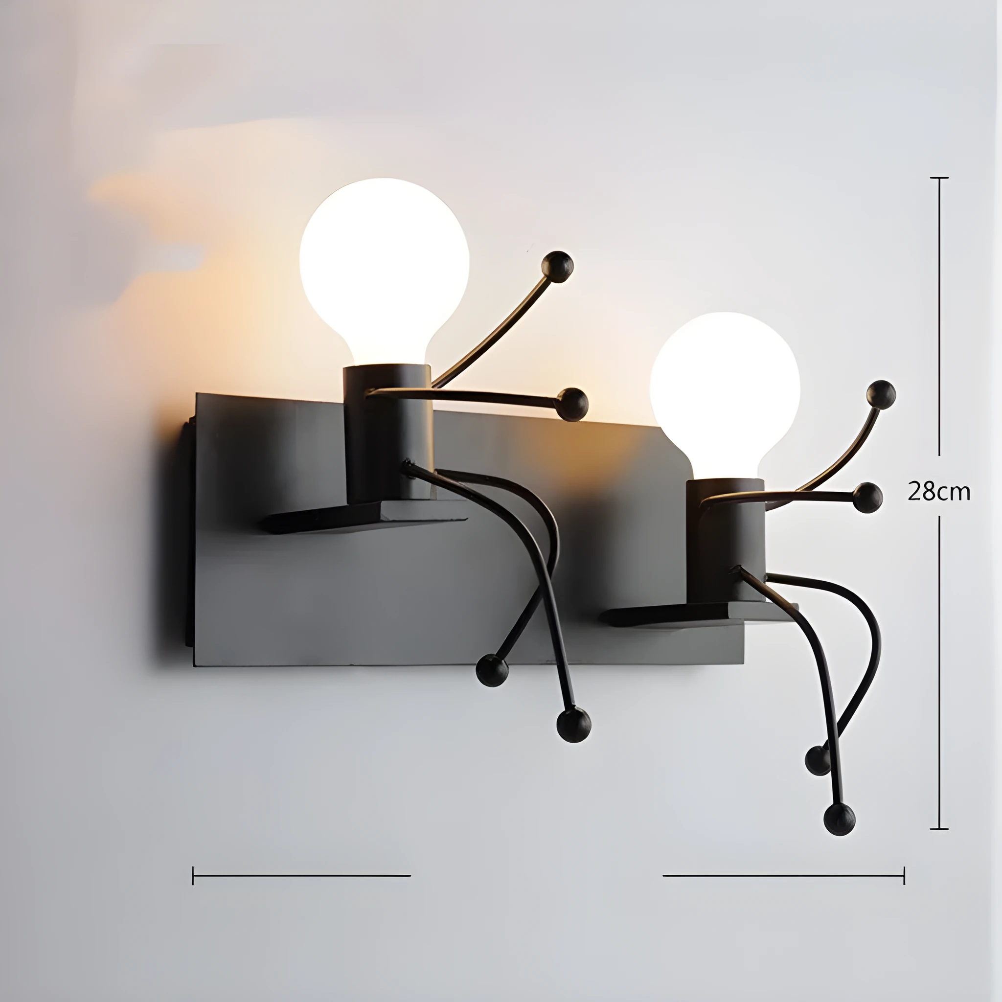 Modern LED bedside lamp with iron shade, 250mm height, black finish