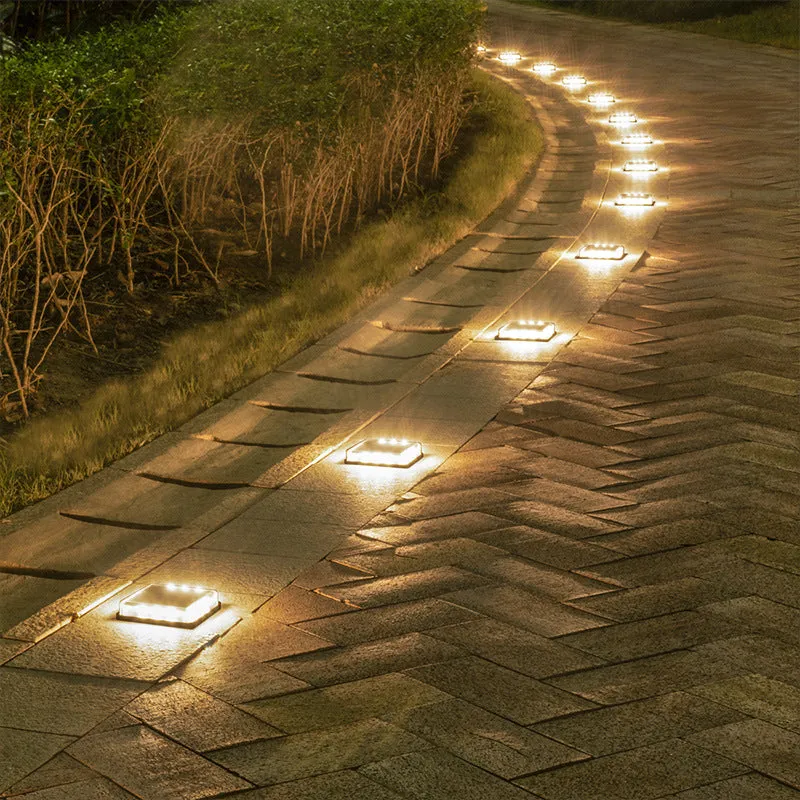 Solar floor tile lamp with aluminium alloy body and glass shade for outdoor staircase decoration