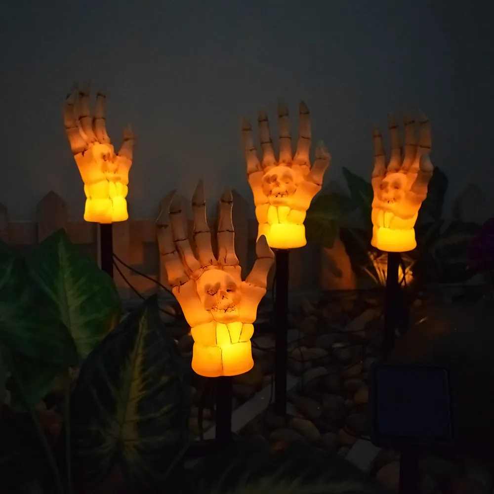 Halloween ghost hand solar light with plastic construction and IP55 waterproof rating for garden decoration