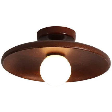 Modern minimalist ceiling lamp with solid wood body and glass shade in wood or walnut colour.