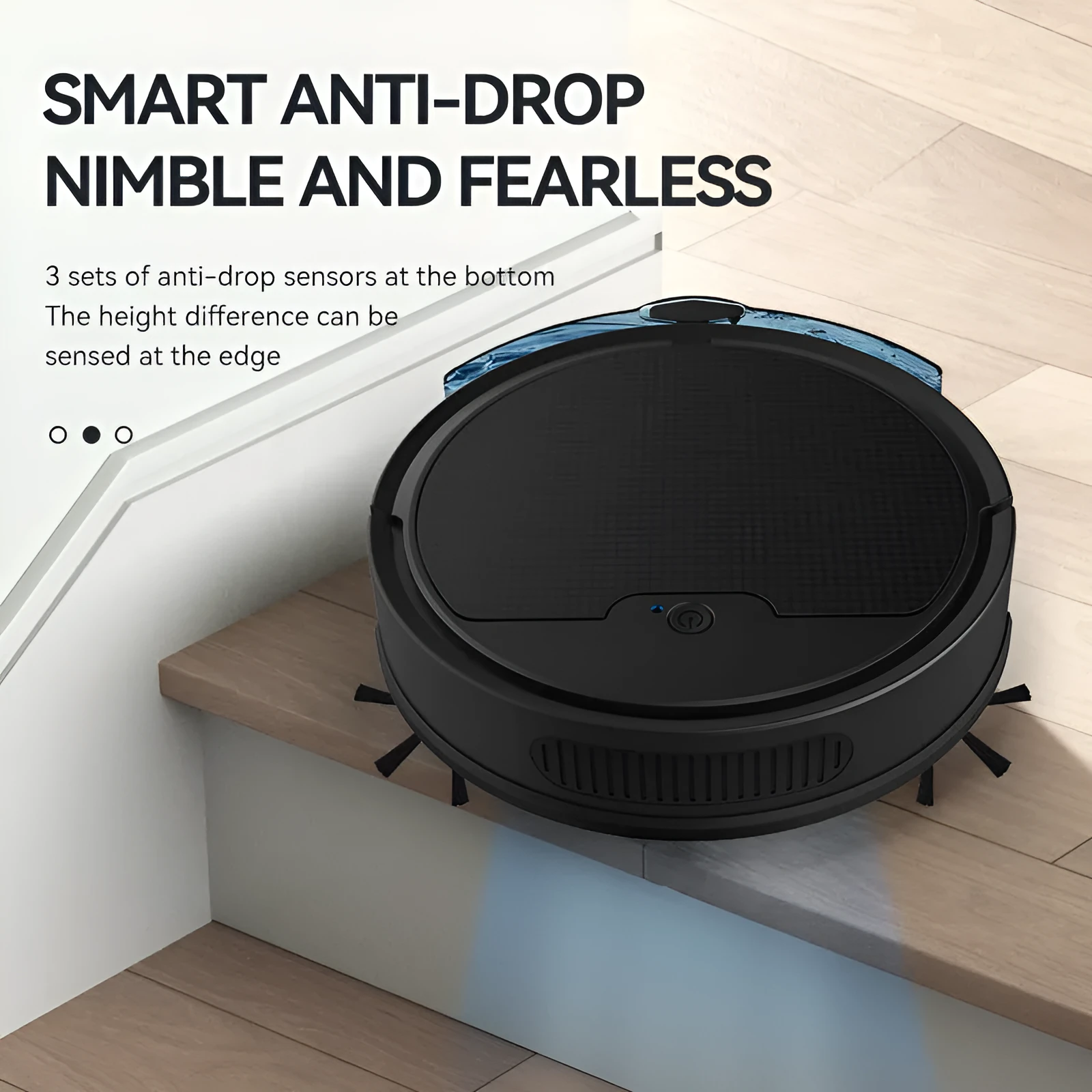 Intelligent sweeping robot with large water tank and 2000 Pa suction in black, blue, and white