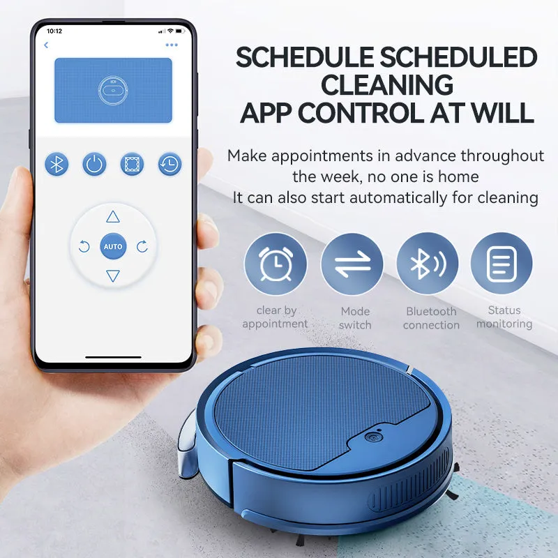Intelligent sweeping robot with large water tank and 2000 Pa suction in black, blue, and white