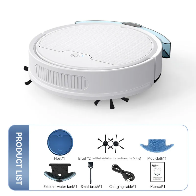 Intelligent sweeping robot with large water tank and 2000 Pa suction in black, blue, and white