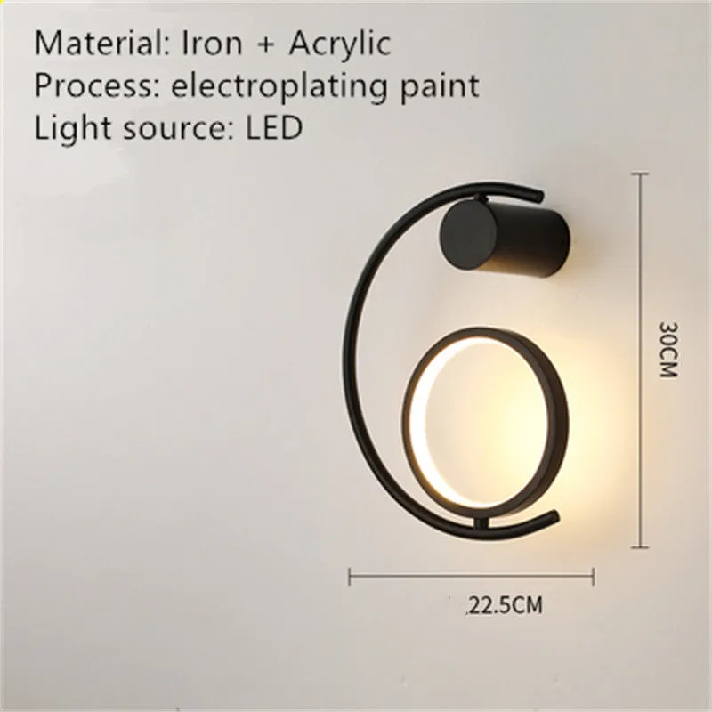 Modern minimalist wall lamp, iron and acrylic, black finish, LED trichromatic dimming, 22.5x30cm