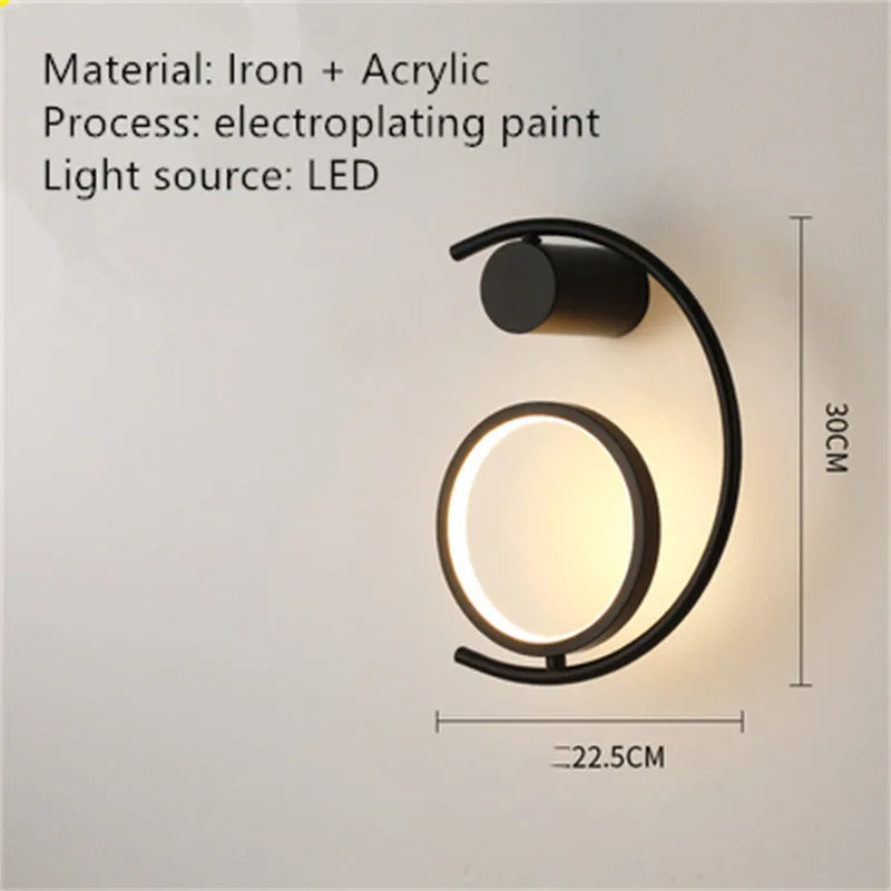 Modern minimalist wall lamp, iron and acrylic, black finish, LED trichromatic dimming, 22.5x30cm