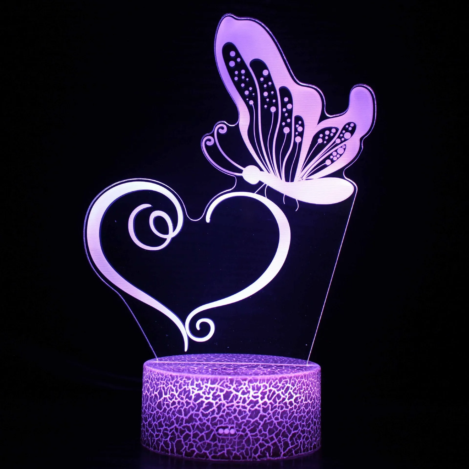 Small acrylic 3D USB table lamp with colourful touch control and crack base design on desk