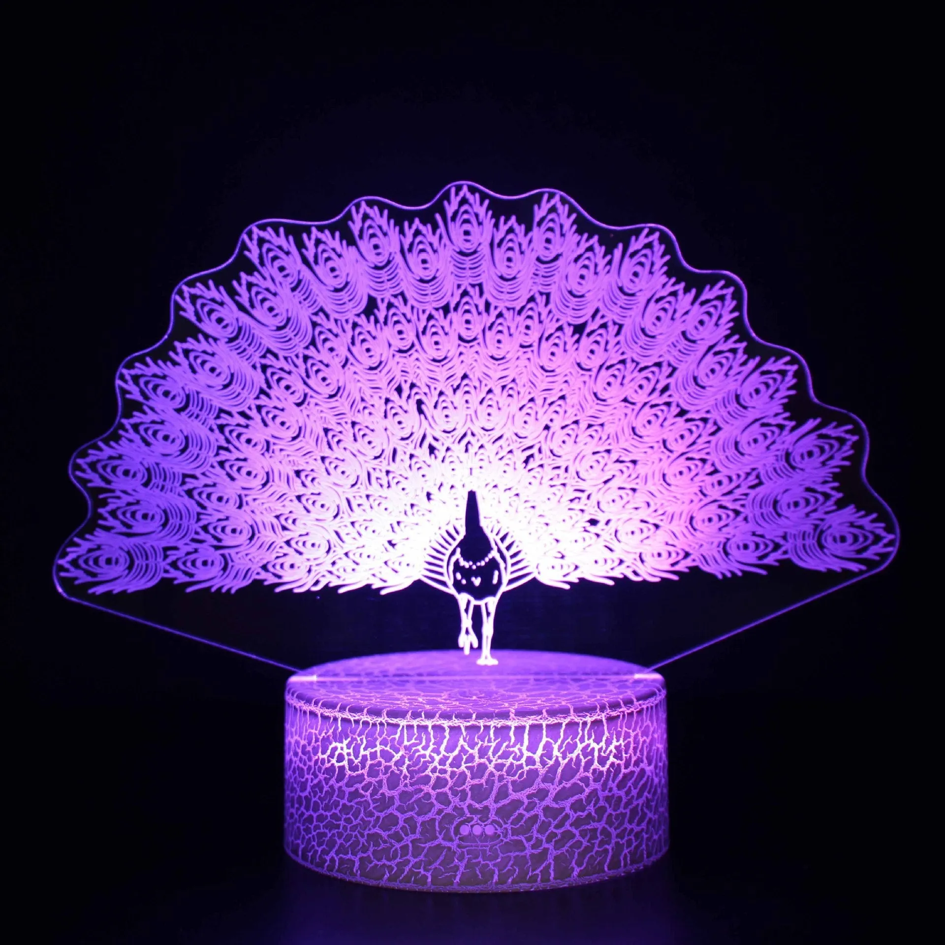 Small acrylic 3D USB table lamp with colourful touch control and crack base design on desk