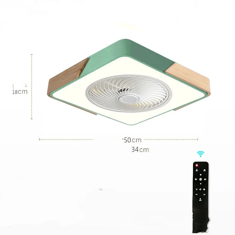 Modern ceiling fan with light 500mm wrought iron round LED shade remote control black