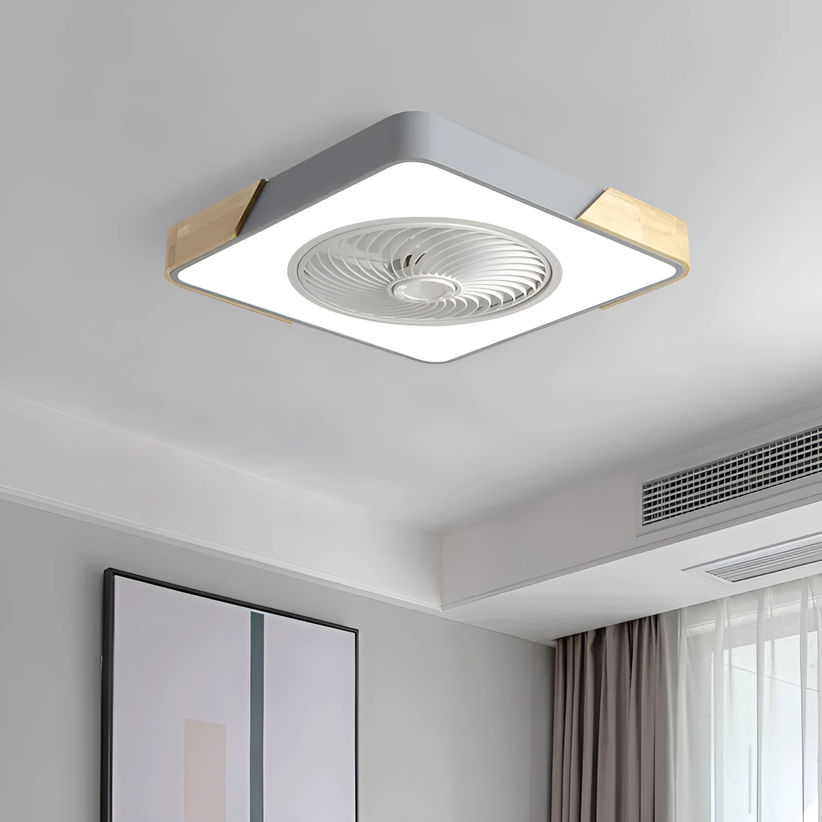 Modern ceiling fan with light 500mm wrought iron round LED shade remote control black