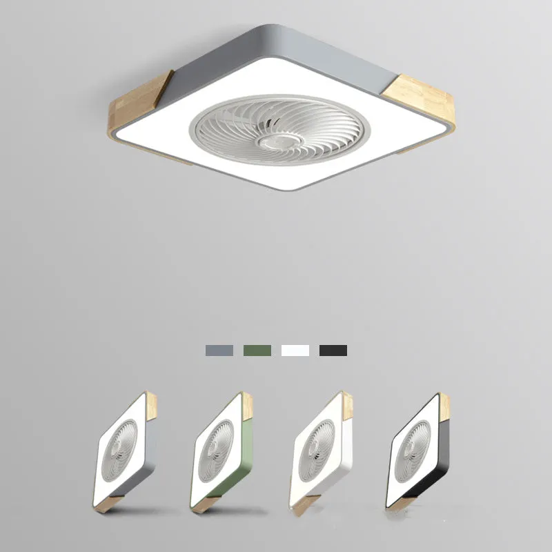 Modern ceiling fan with light 500mm wrought iron round LED shade remote control black