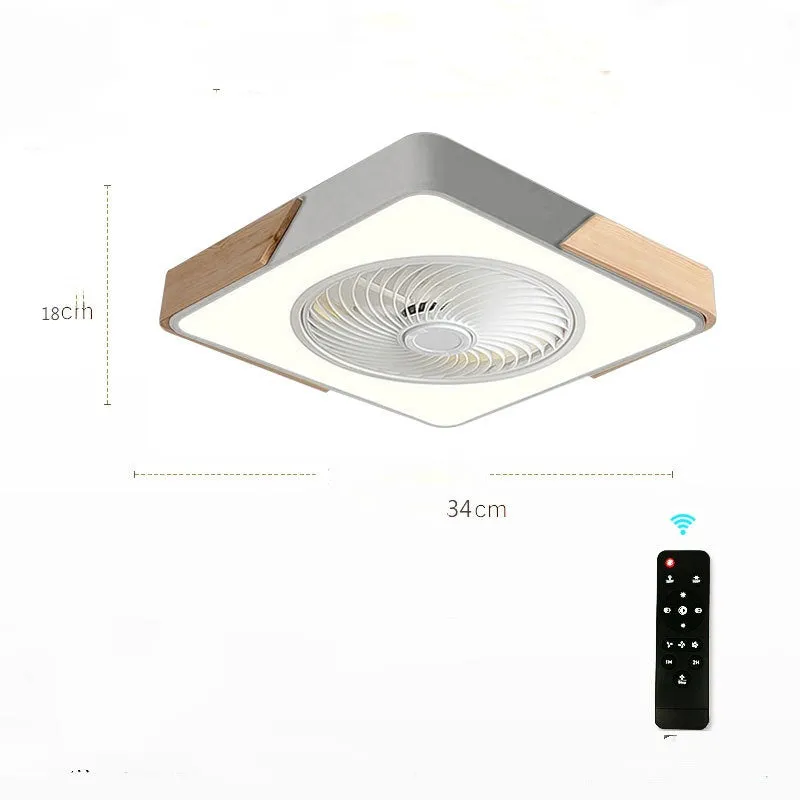 Modern ceiling fan with light 500mm wrought iron round LED shade remote control black