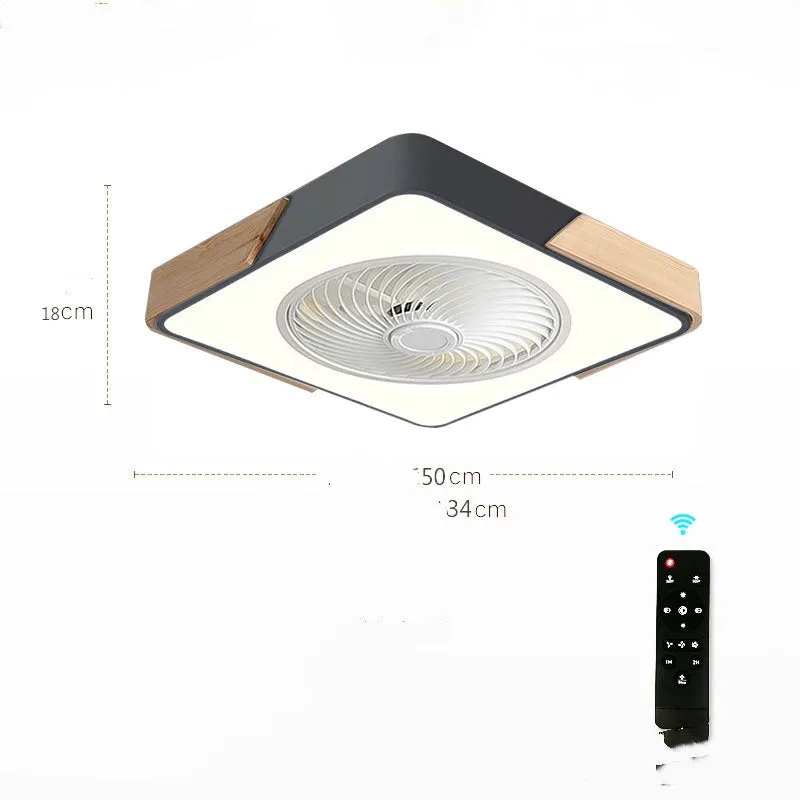 Modern ceiling fan with light 500mm wrought iron round LED shade remote control black