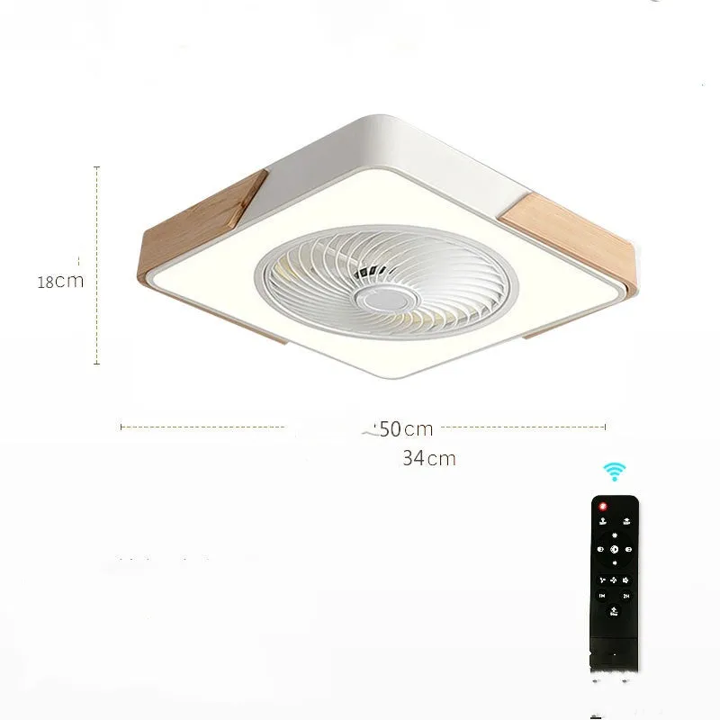 Modern ceiling fan with light 500mm wrought iron round LED shade remote control black
