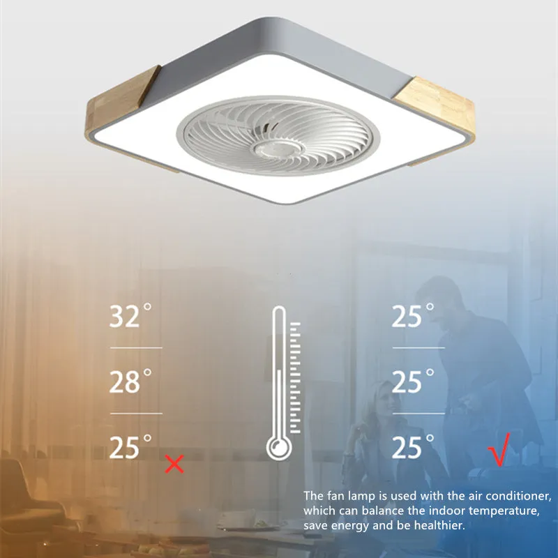 Modern ceiling fan with light 500mm wrought iron round LED shade remote control black