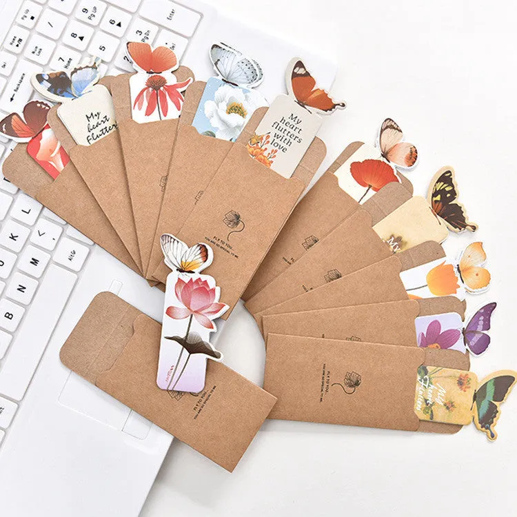 Butterfly design paper bookmark measuring 13.5cm by 5.5cm with Japanese and South Korean cute stationery style